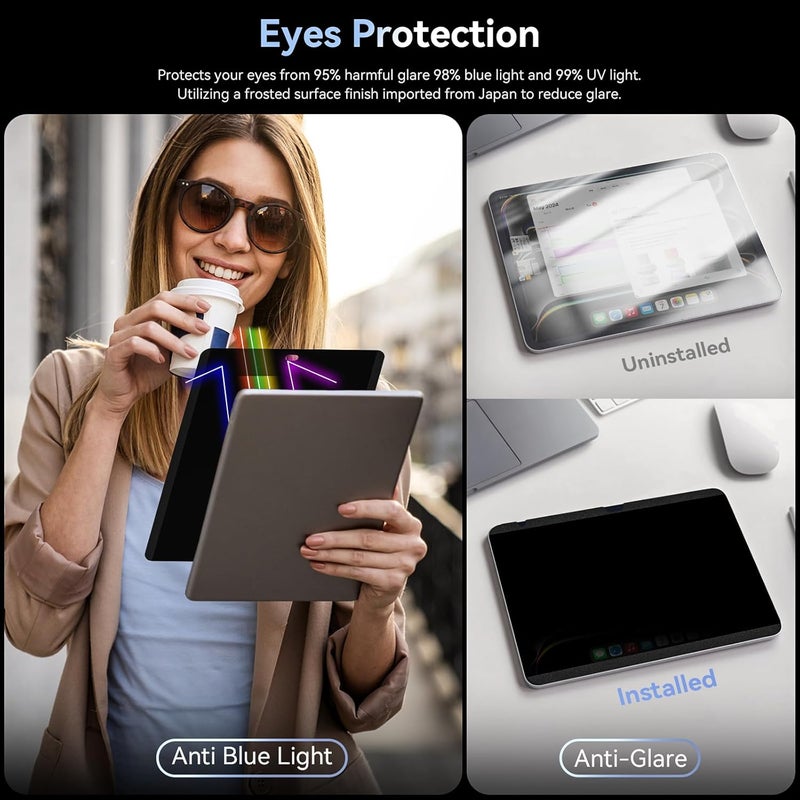 Protescreen 360° Magnetic Privacy Screen for iPad 9th 8th 7th Generation 10.2 Inch & iPad Air 3th & iPad Pro 10.5 In, 4 Way Privacy Removable Anti Glare Blue Light Filter Shield Film Anti Spy Protector - Image 4